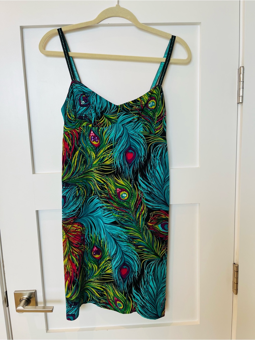 Nanette Lepore Teal & Fuchsia Peacock-Print Slip Dress